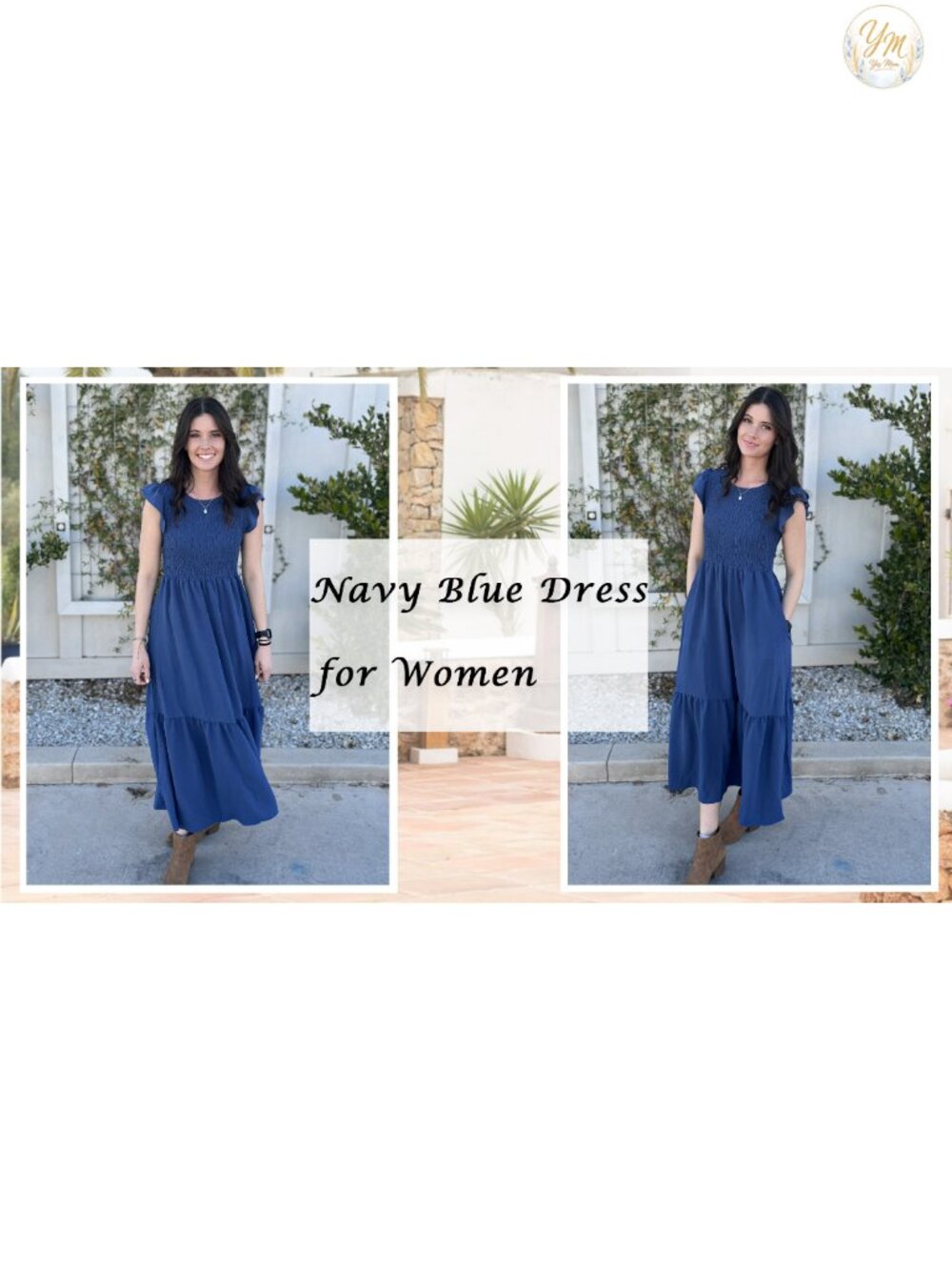 Casual Maxi Dress with Pockets Ruffle Sleeve Smocked Tiered Dress - Picture 6 of 6